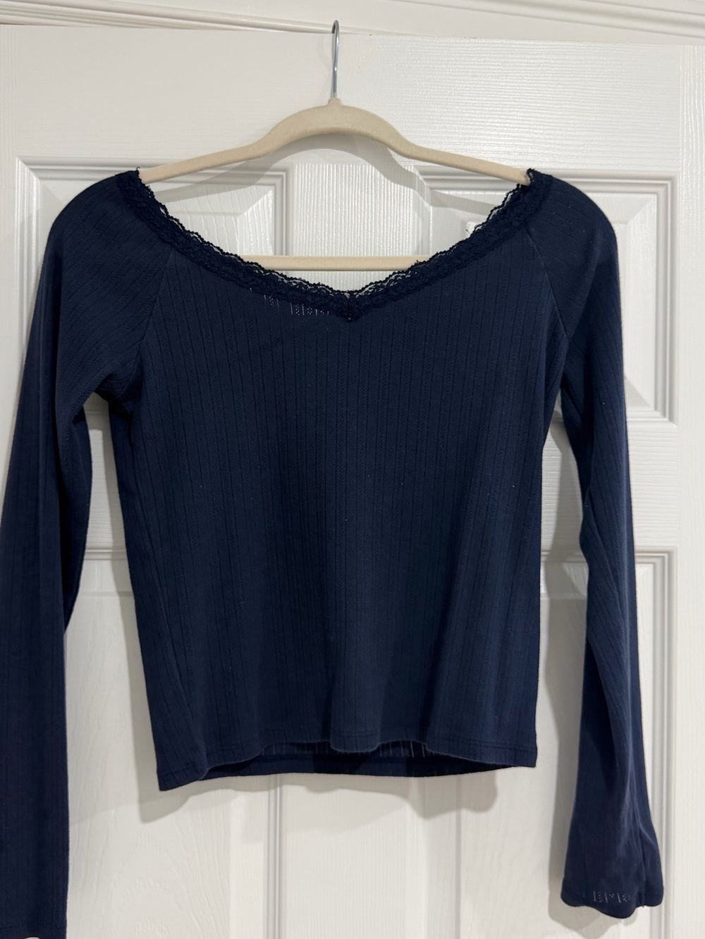 Hollister Women's Lace-Trim Long Sleeve Top - Navy